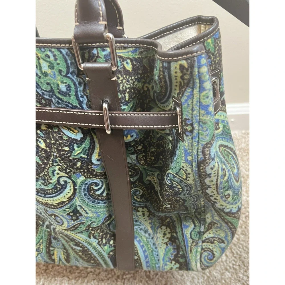 TUMI Chatham Paisley Wool Tote Bag Blue Green Boho Travel Shoulder Purse
